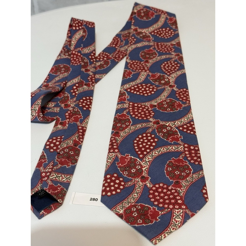 RARE Vintage ISACO Made in Italy 100% Cotton Men's Necktie Blue Red Floral